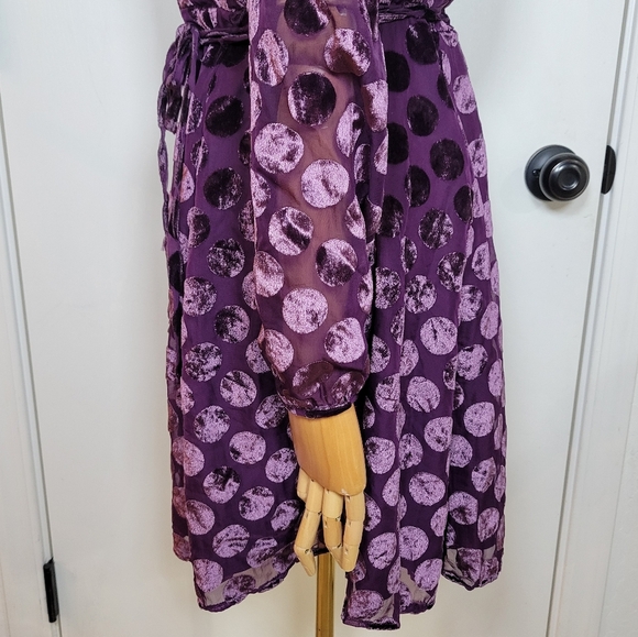 Betsey Johnson Vintage Velvet Polka Dot Wrap Dress Purple Size 2 - Picture 6 of 12